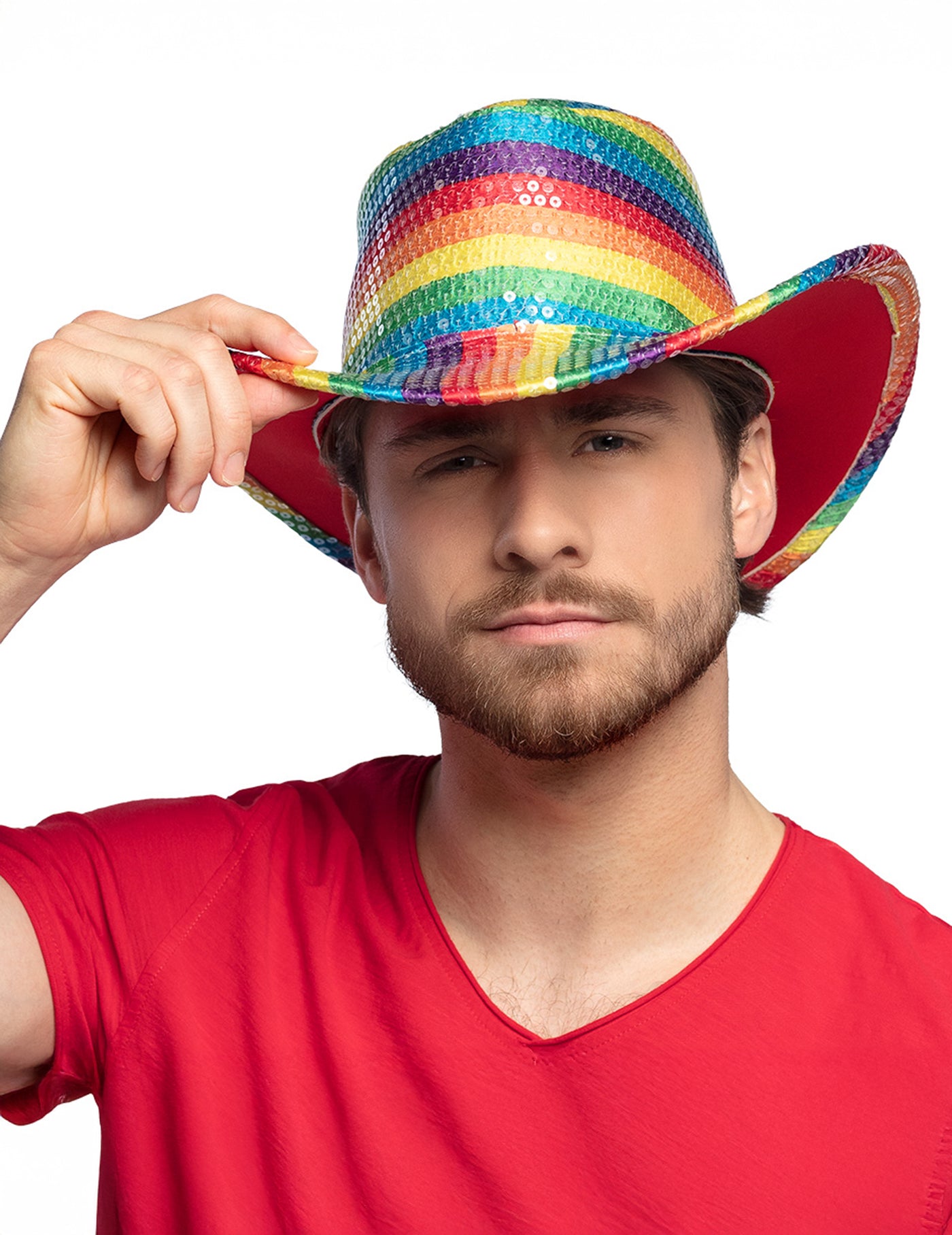 Chapeau cowboy à paillettes arc en ciel adulte
