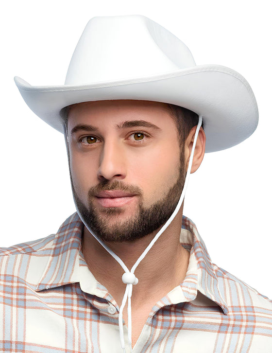 Chapeau cowboy blanc adulte avec cordelette