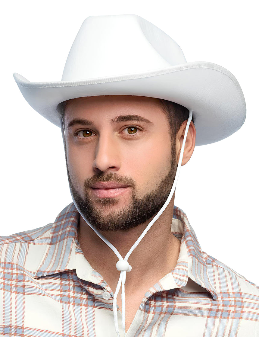 Chapeau cowboy blanc adulte avec cordelette