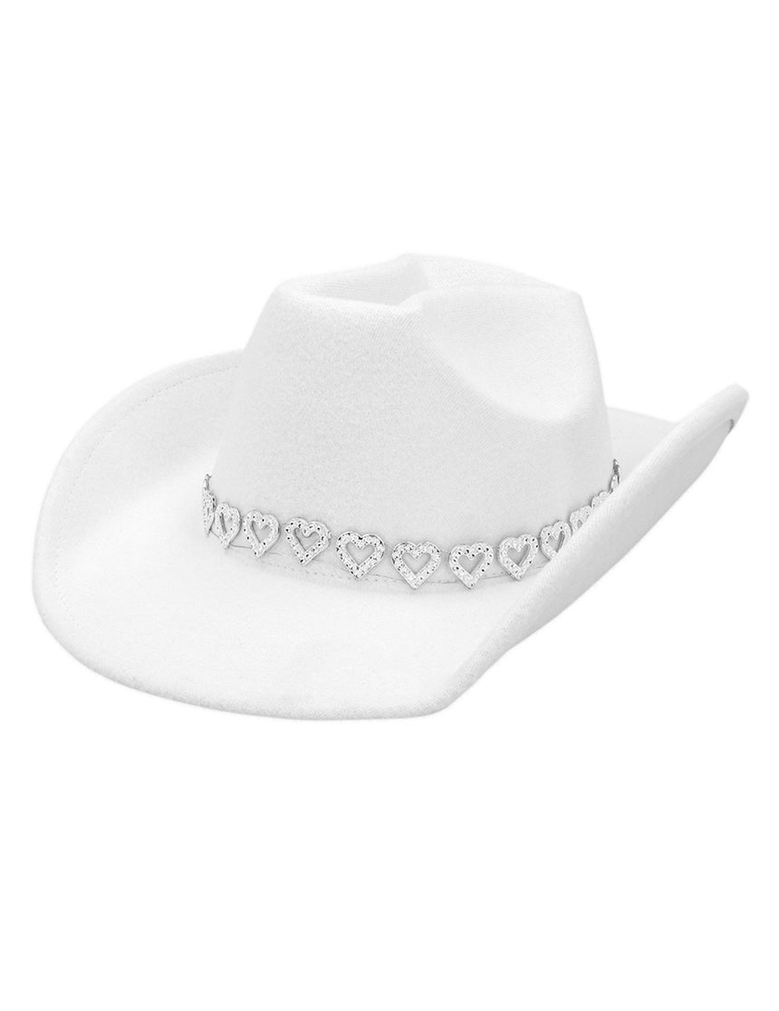 Chapeau cowboy blanc avec c?urs brillants adulte