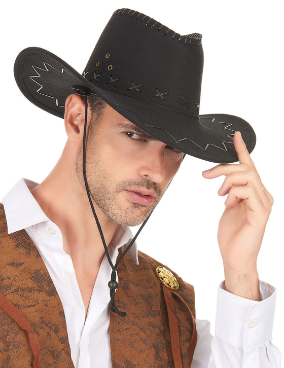 Chapeau cowboy noir en suedine adulte