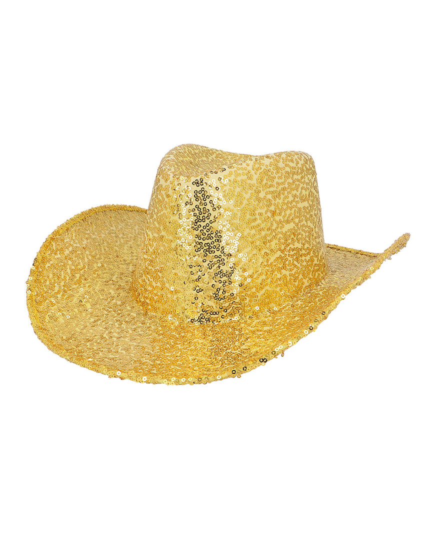Chapeau de cowboy à sequins dorés adulte