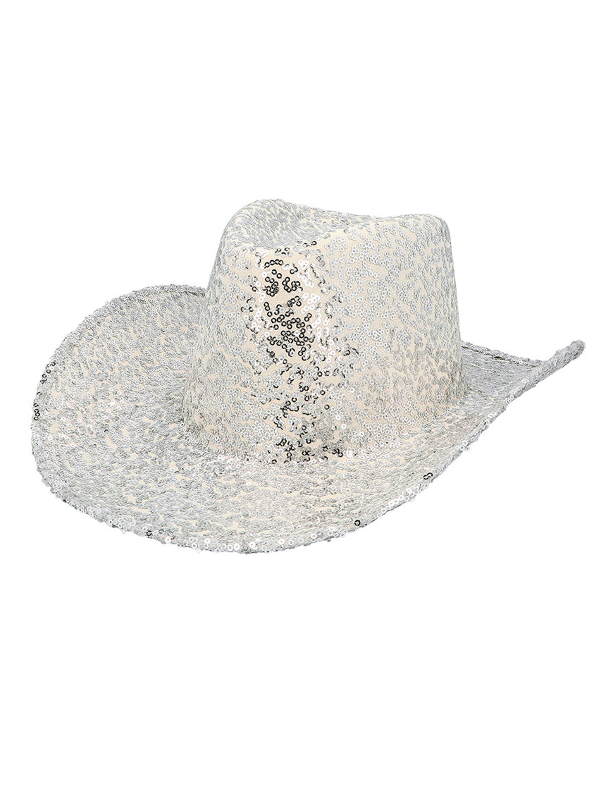 Chapeau de cowboy à sequins argentés adulte