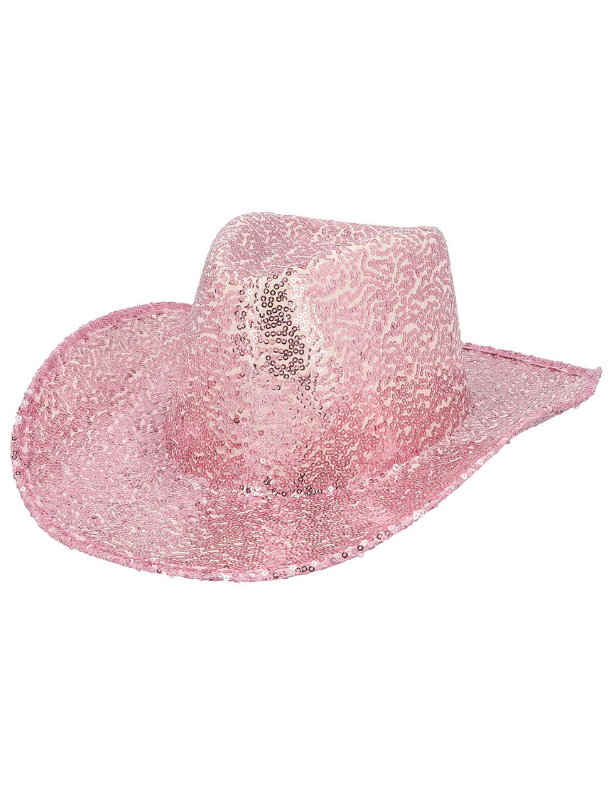 Chapeau de cowboy à sequins rose clair adulte