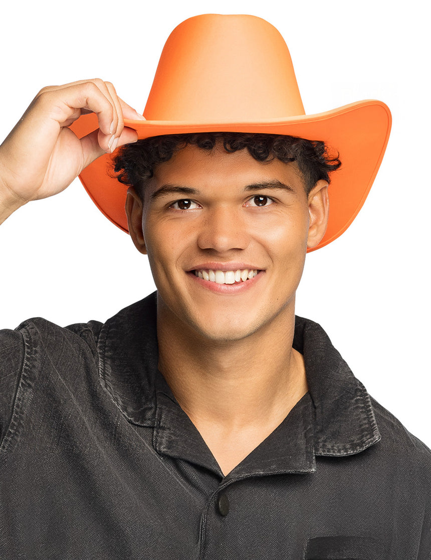 Chapeau de cowboy orange fluo adulte