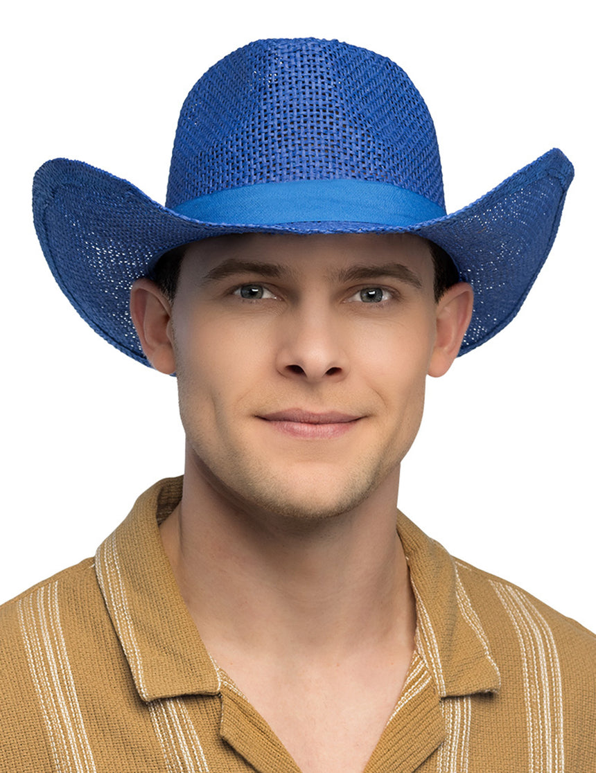 Chapeau de cowboy tressé bleu adulte