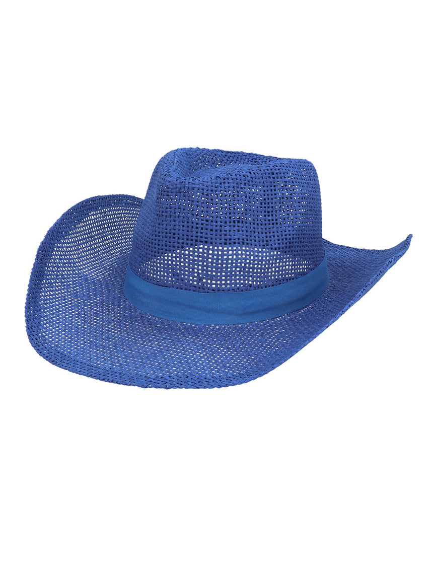 Chapeau de cowboy tressé bleu adulte
