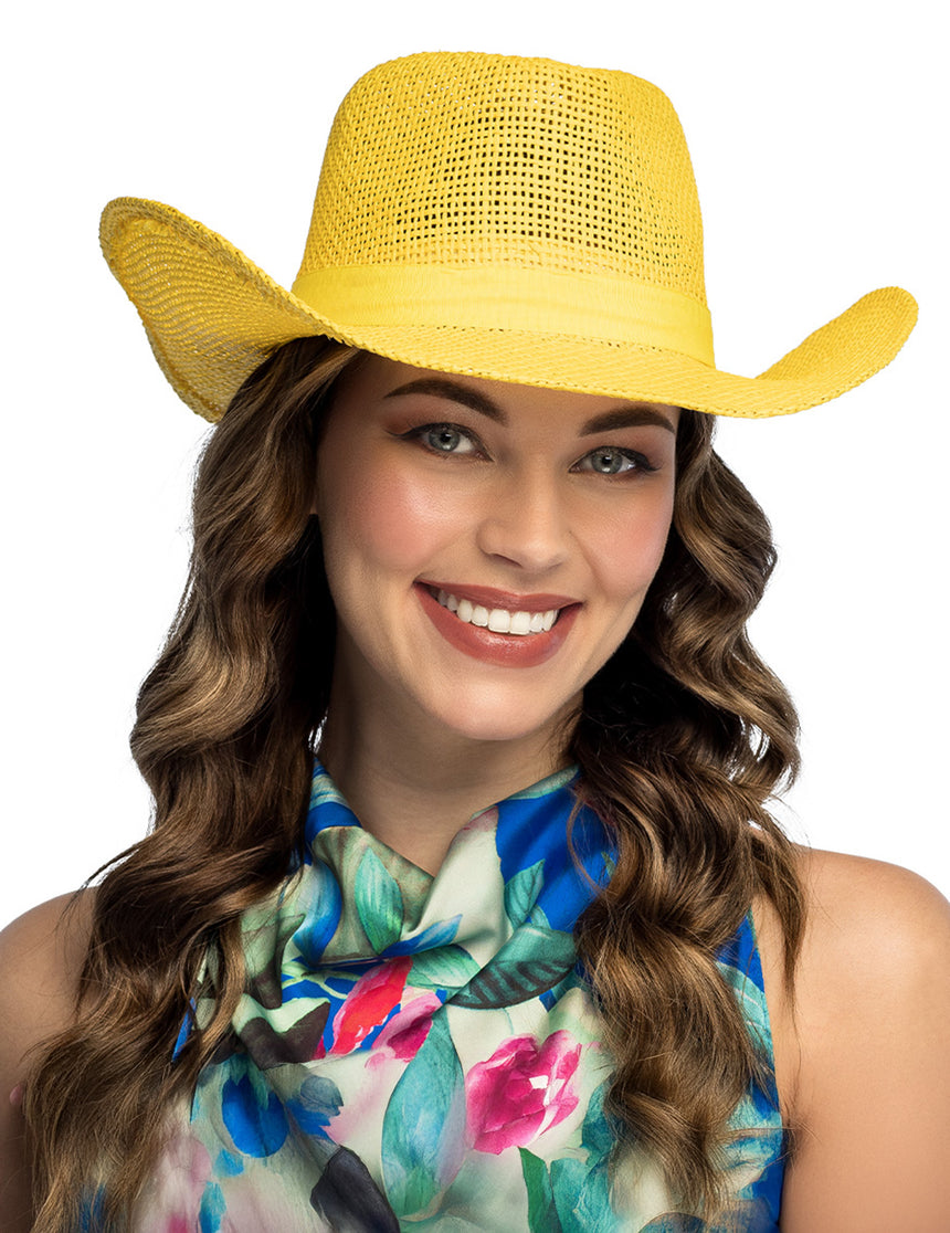 Chapeau de cowboy tressé jaune adulte