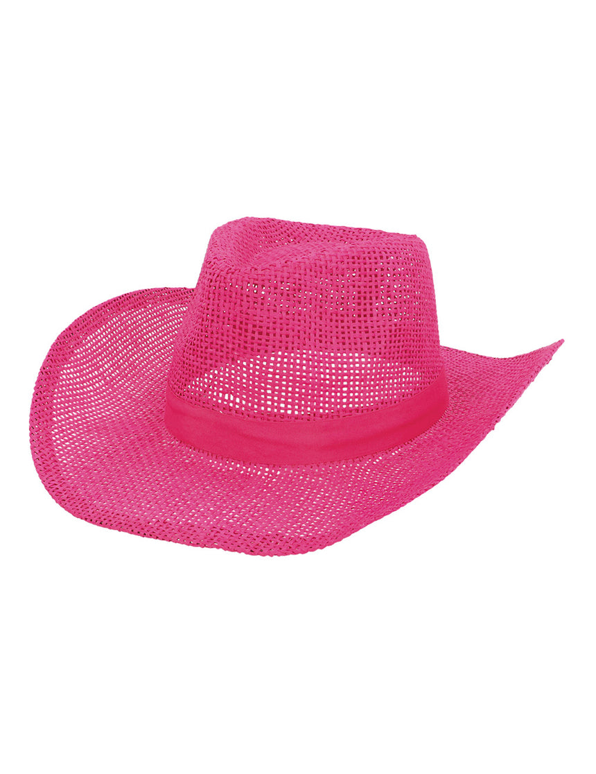 Chapeau de cowboy tressé rose adulte
