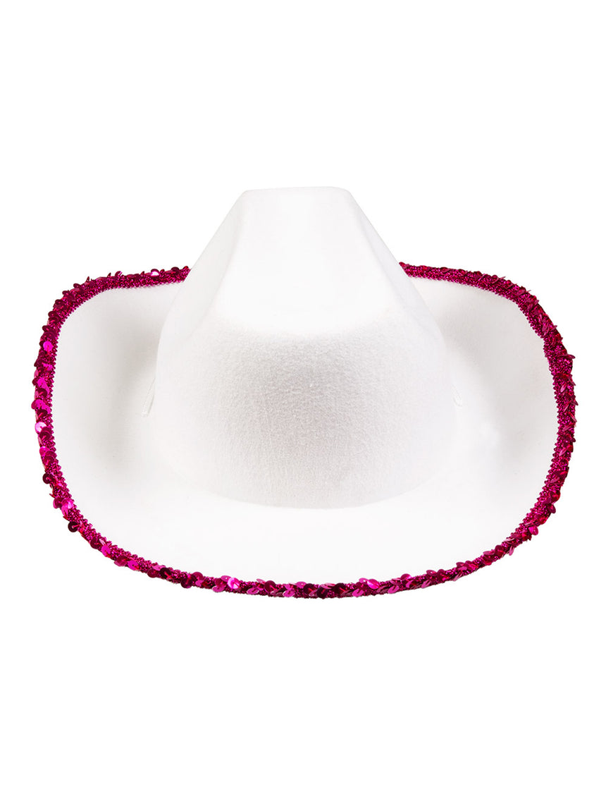 Chapeau de cowgirl blanc avec étoiles à sequins rose