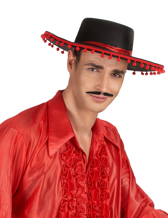 Chapeau espagnol noir et rouge