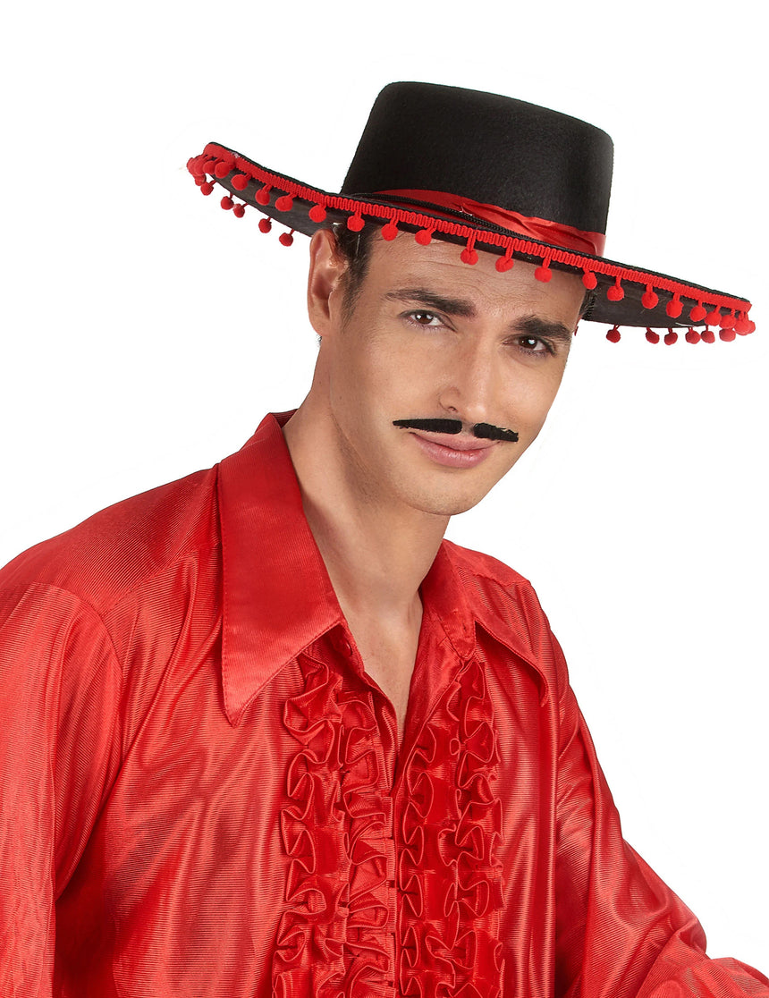 Chapeau espagnol noir et rouge