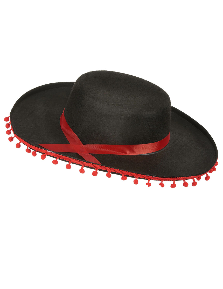 Chapeau espagnol noir et rouge