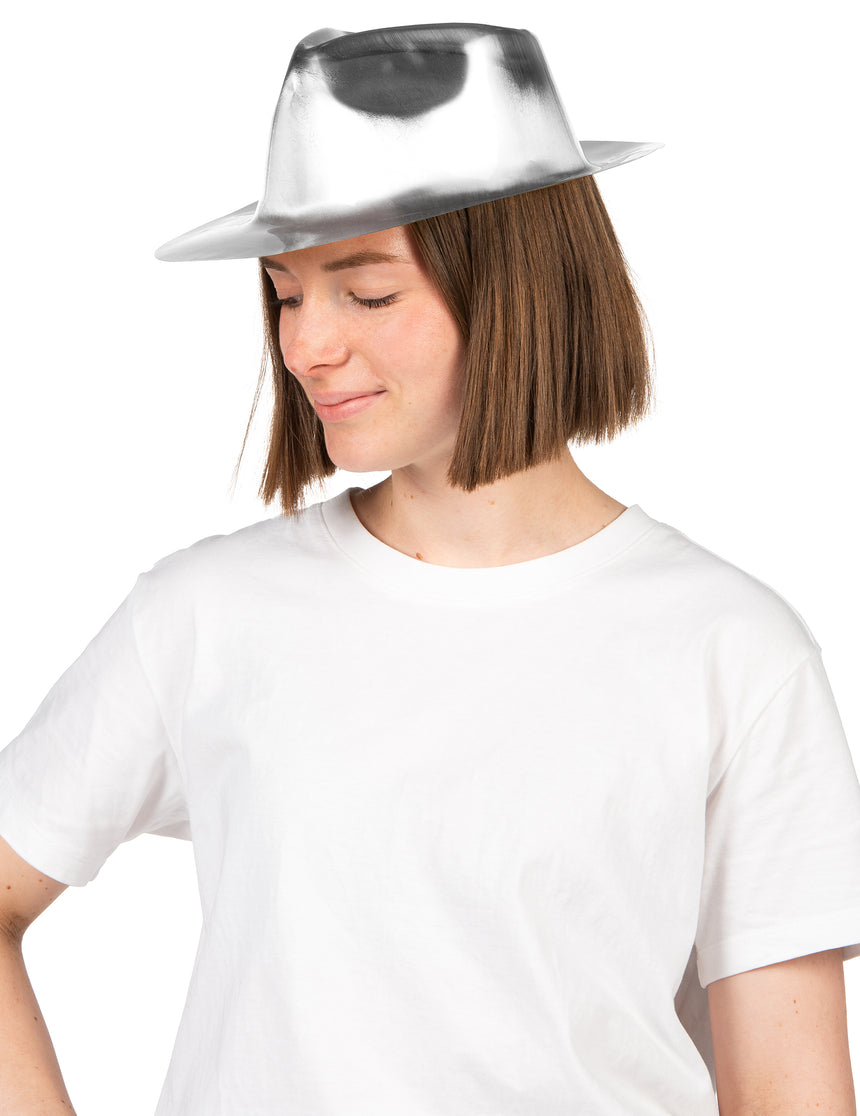 Chapeau gangster brillant argenté