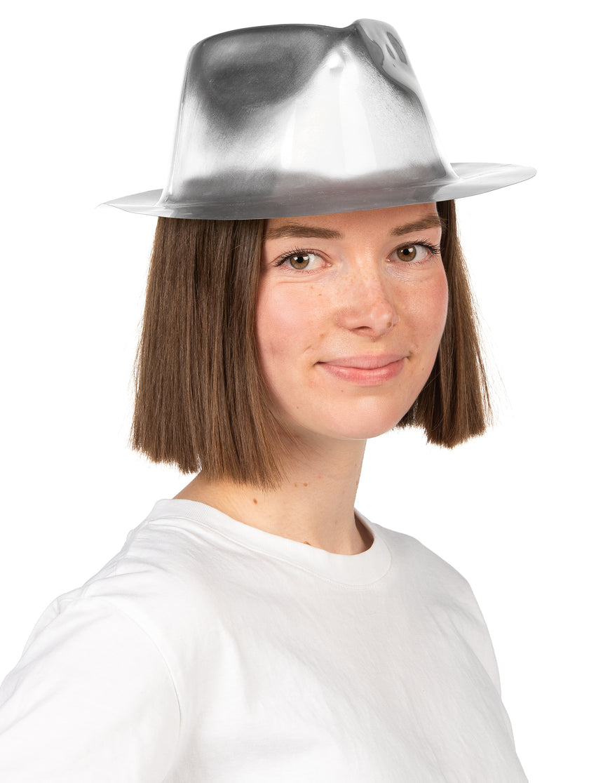 Chapeau gangster brillant argenté