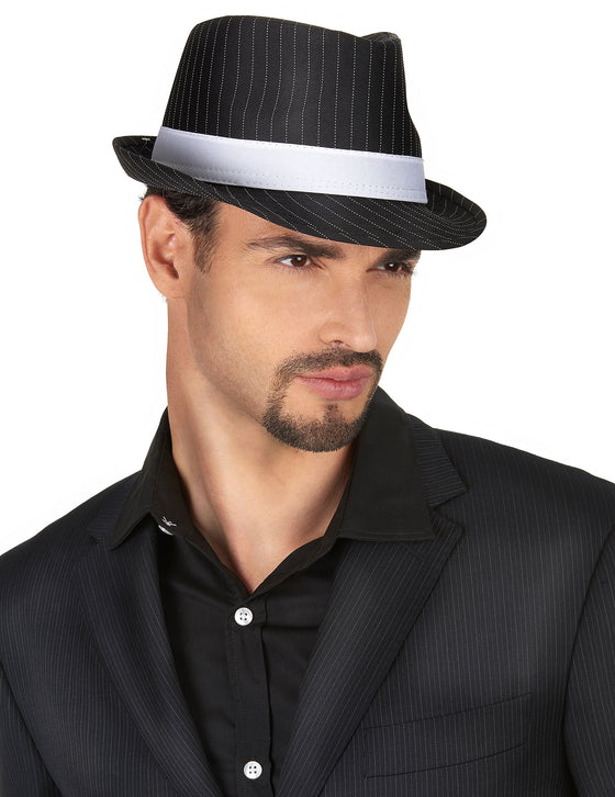 Chapeau gangster noir rayé adulte