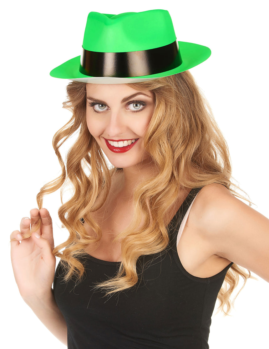 Chapeau gangster vert fluo adulte