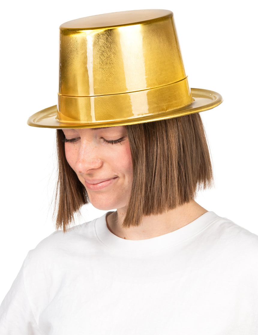 Chapeau haut de forme brillant doré