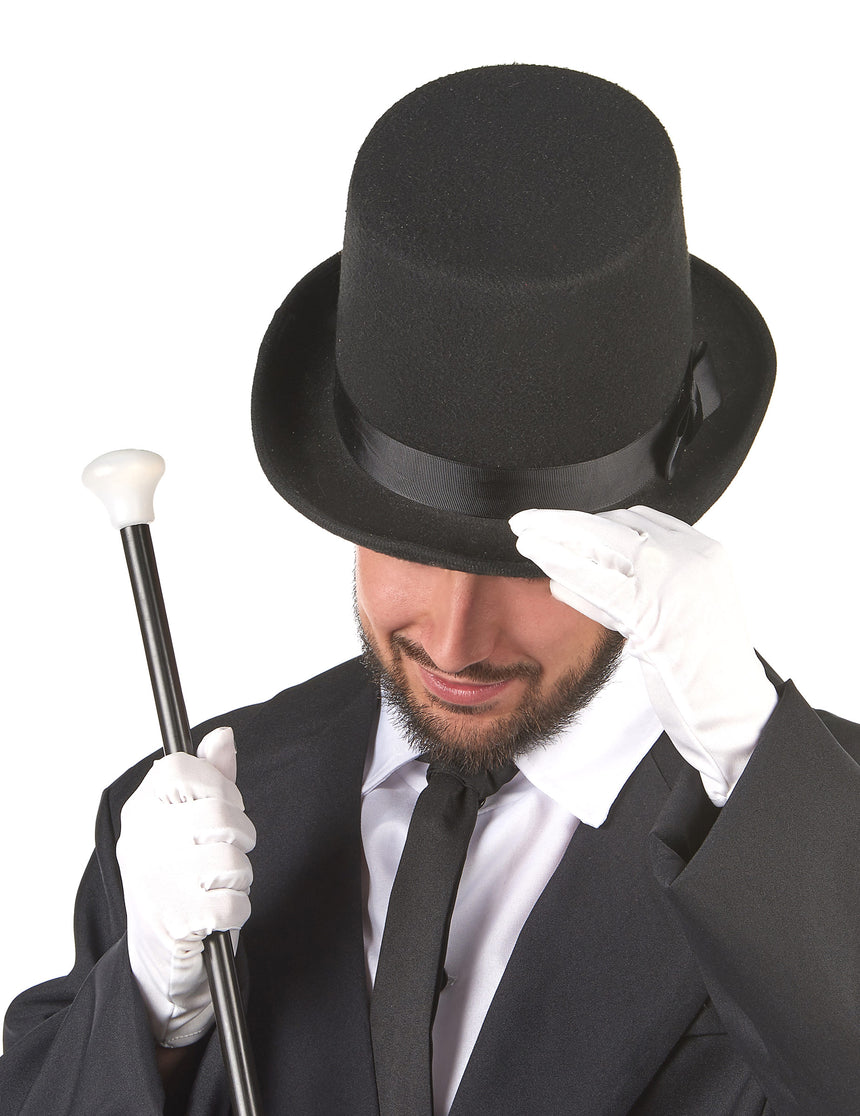 Chapeau haut de forme noir avec n?ud adulte