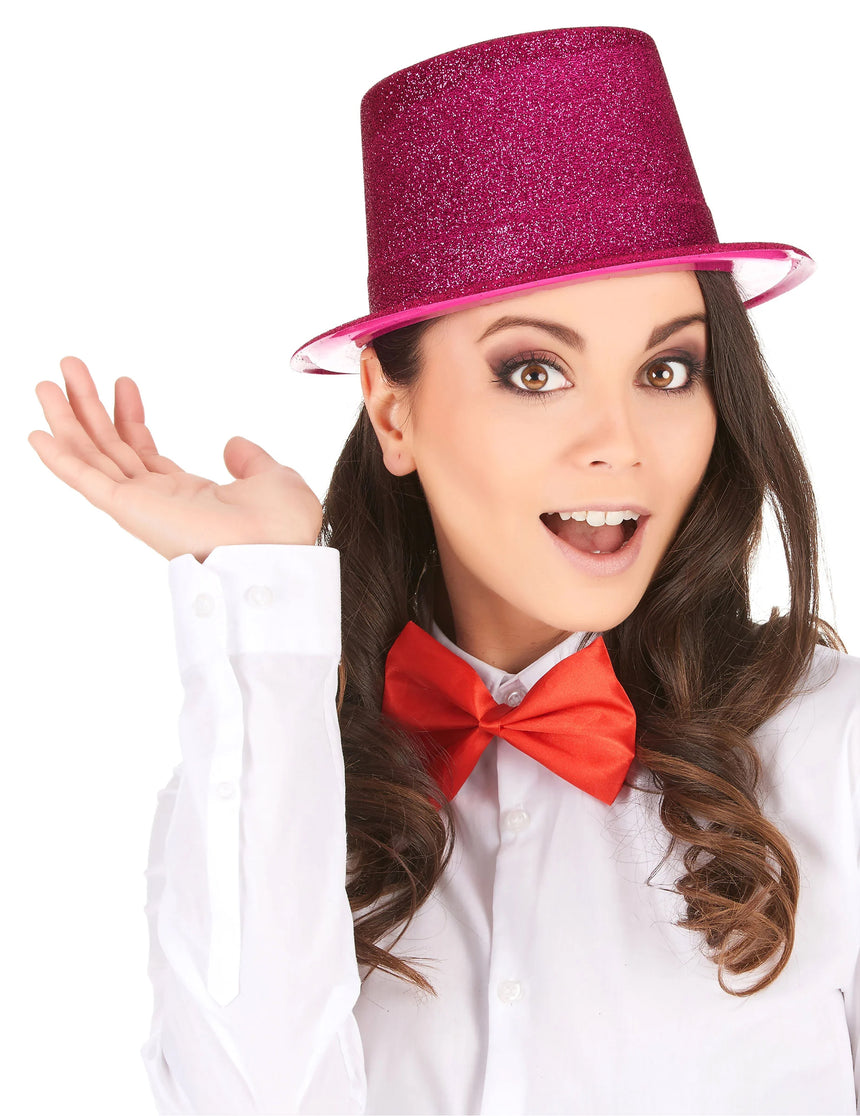 Chapeau haut de forme plastique pailleté fuschia adulte