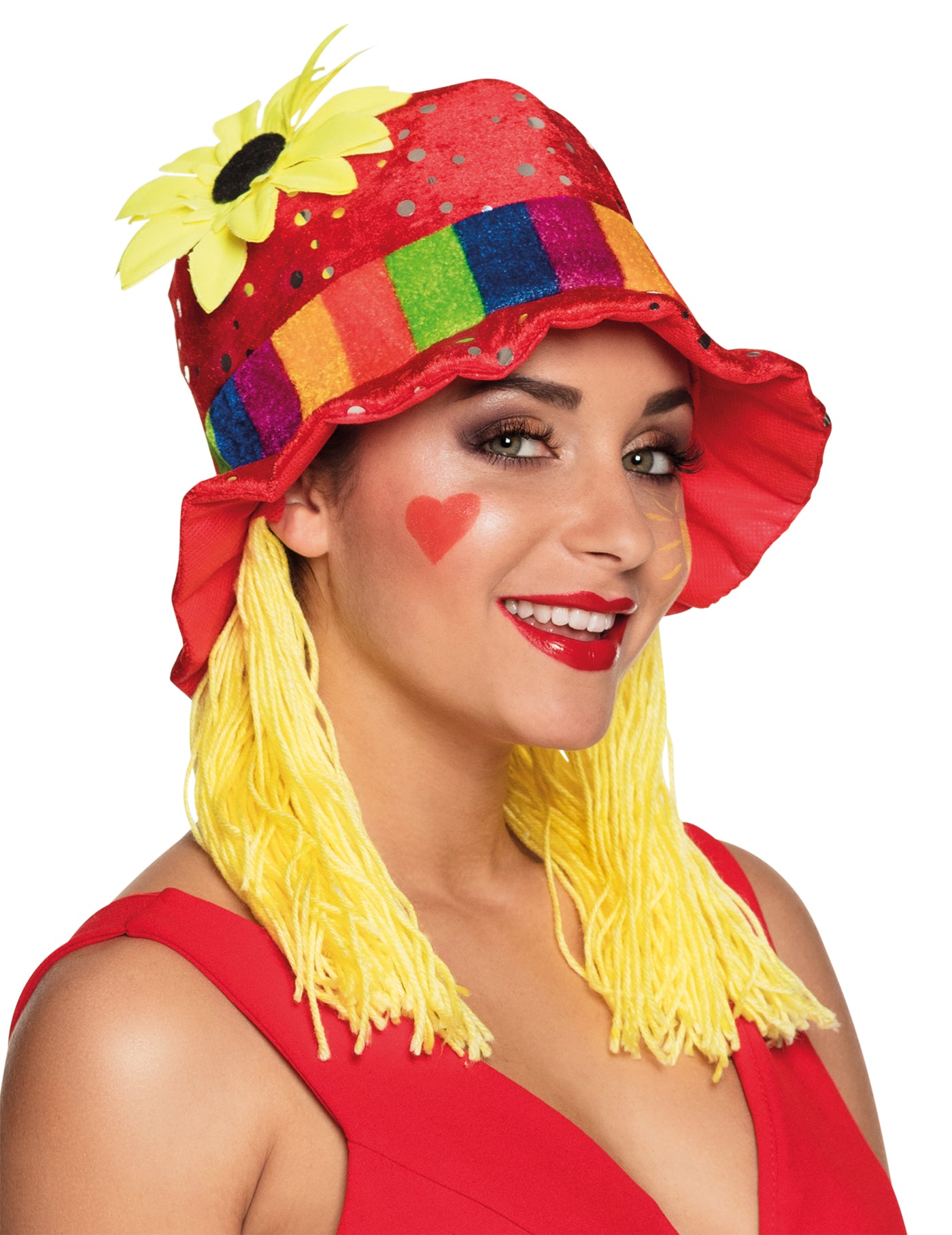Chapeau haut de forme rouge avec tournesol