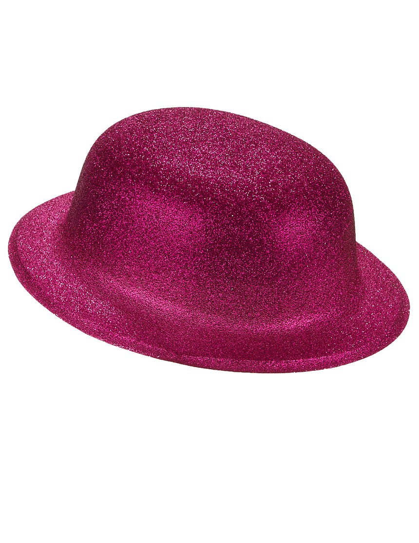 Chapeau melon pailleté fuschia adulte