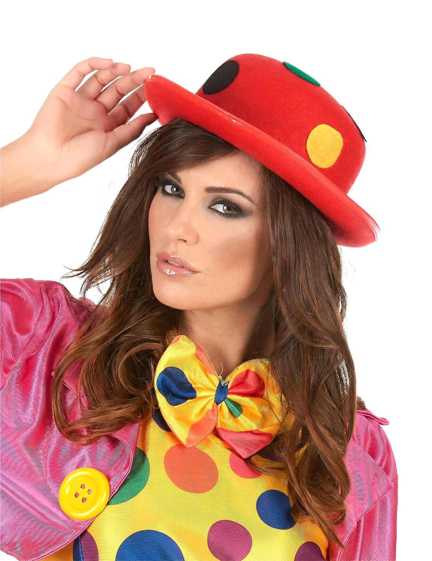 Chapeau melon rouge clown à pois adulte