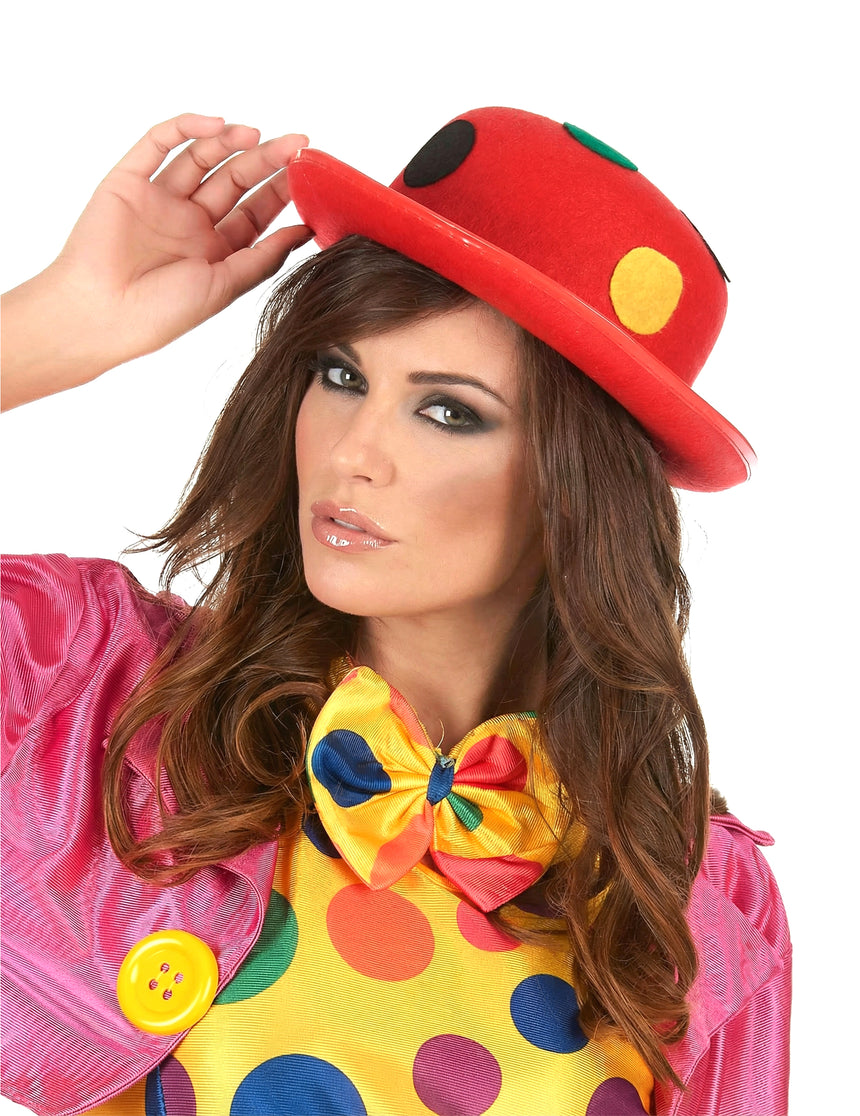 Chapeau melon rouge clown à pois adulte