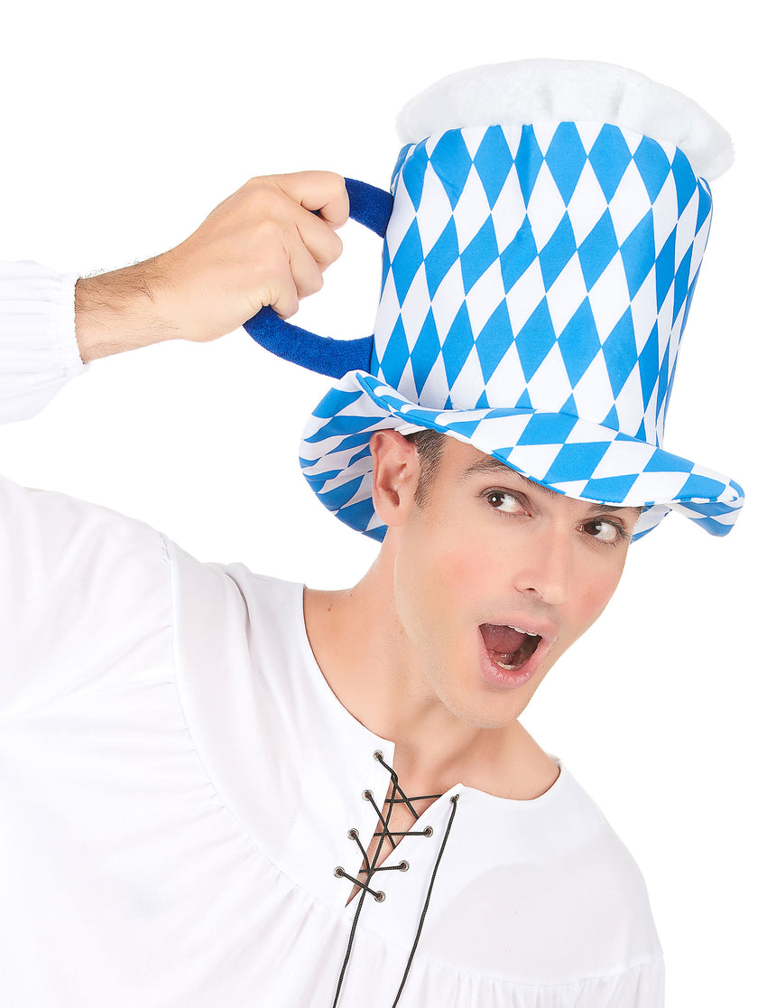 Chapeau pinte de bière en bleu et blanc adulte