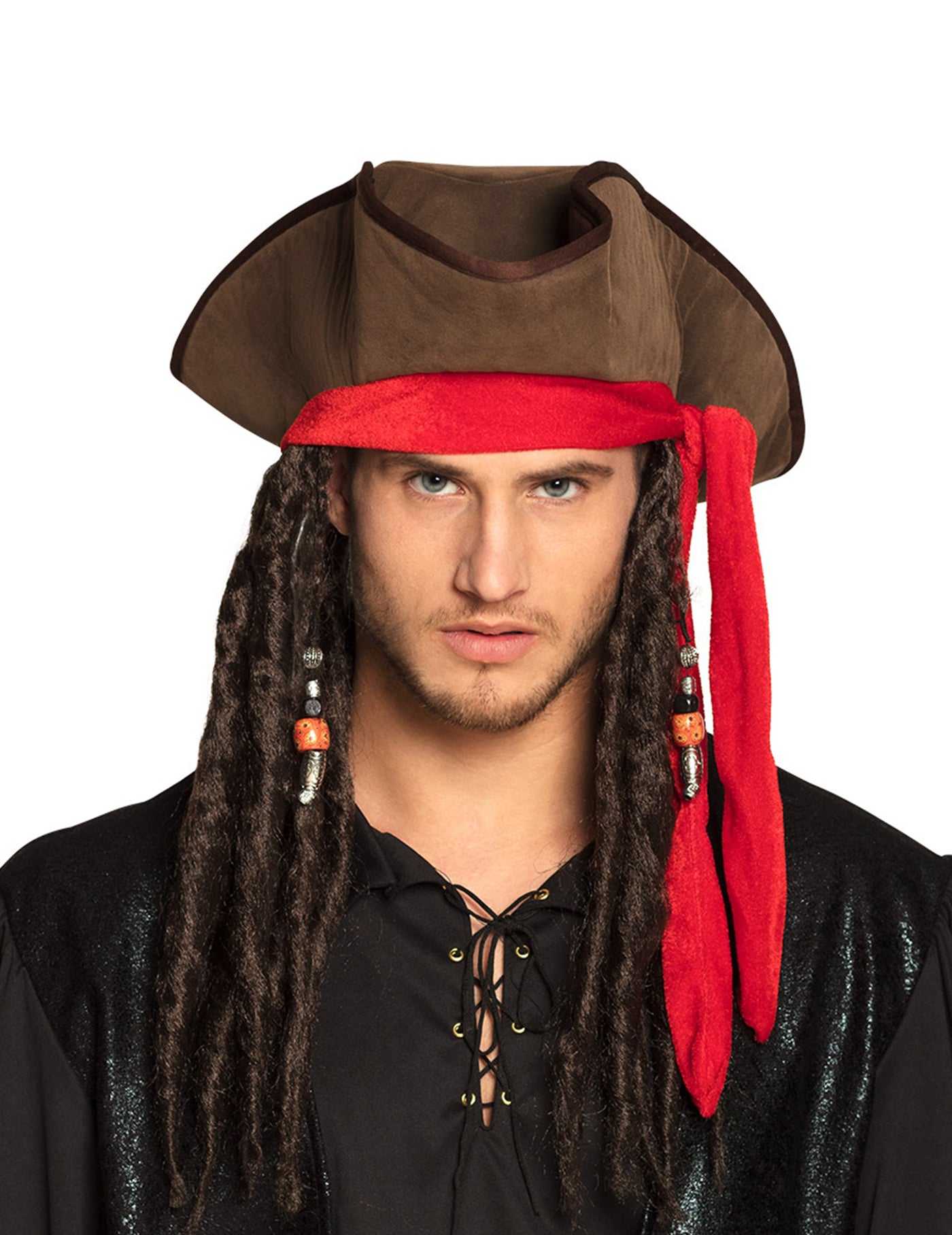 Chapeau pirate marron avec perruque adulte