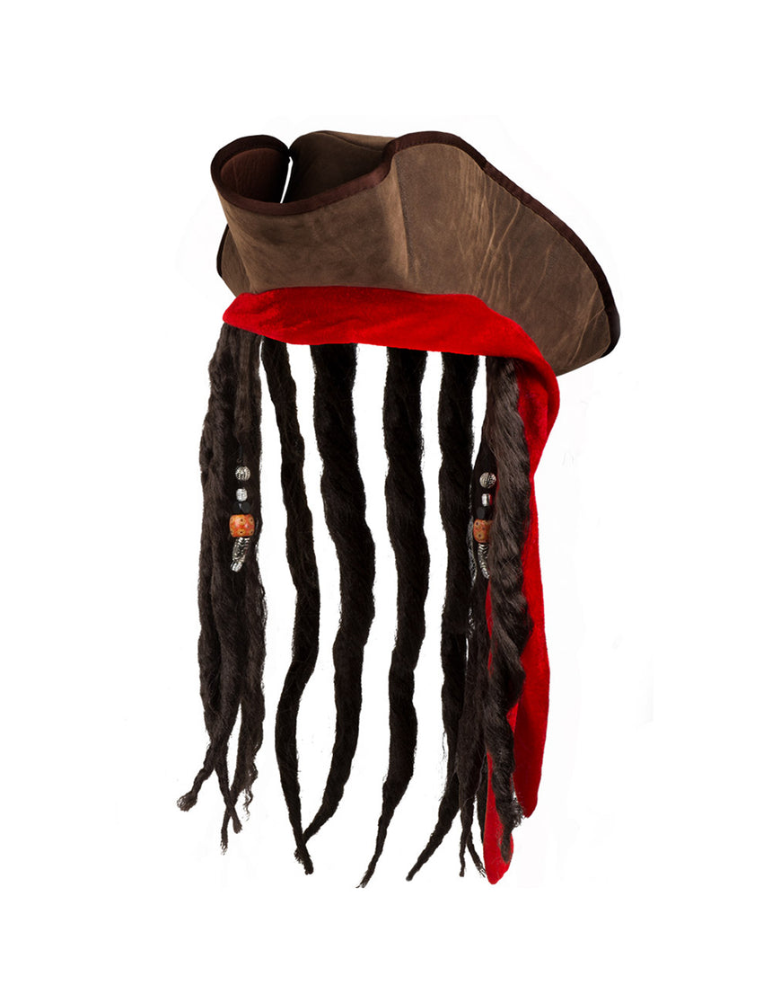 Chapeau pirate marron avec perruque adulte