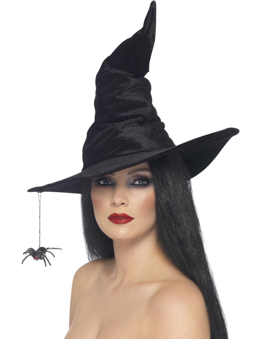 Chapeau sorcière noir avec araignée femme Halloween