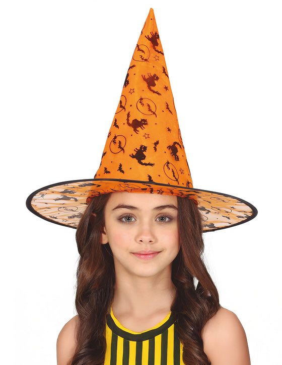 Chapeau sorcière orange et noir enfant