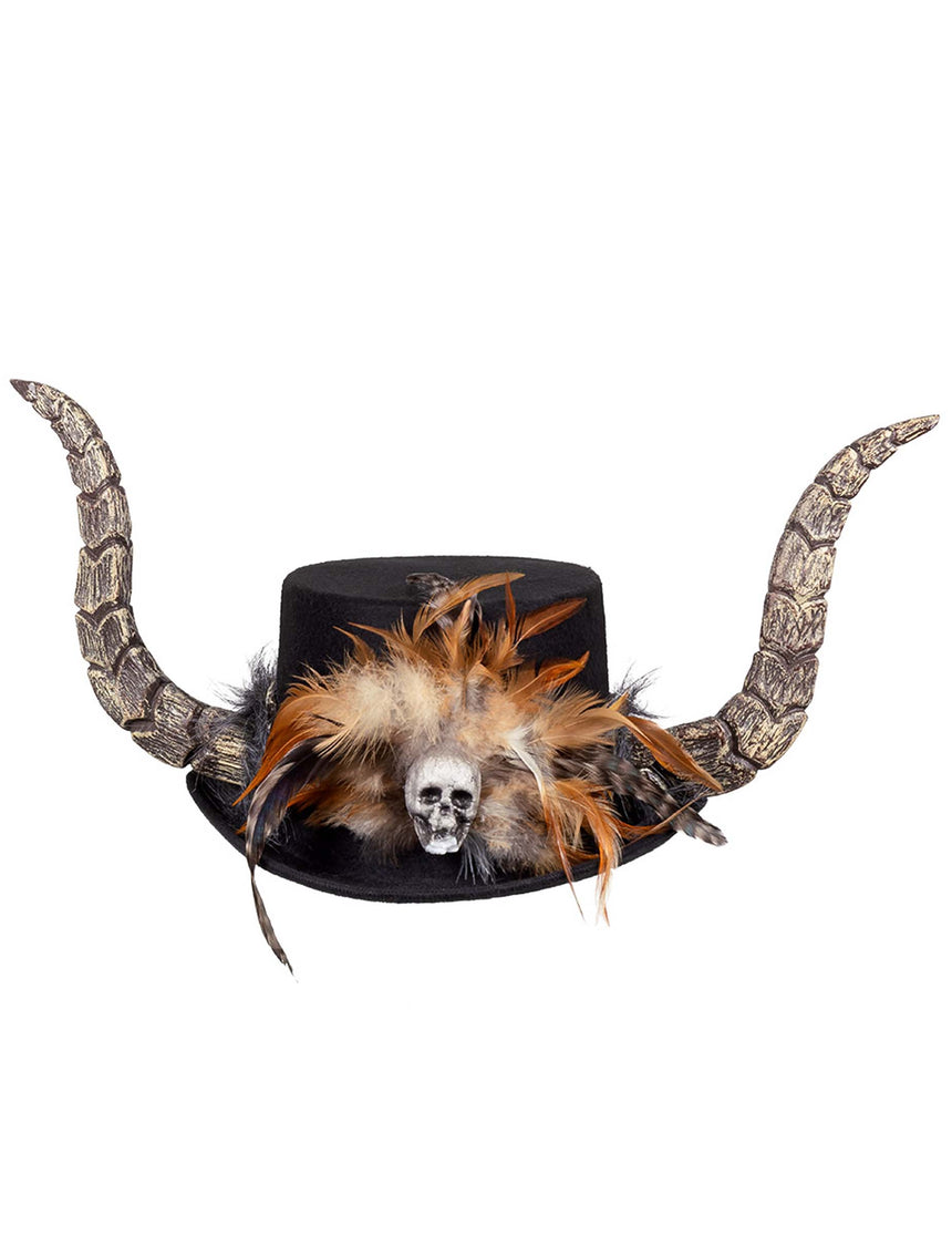 Chapeau vaudou avec cornes et plumes adulte