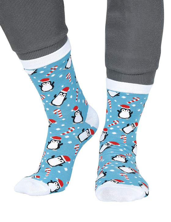 Chaussettes de Noël bleues motifs pingouin adulte