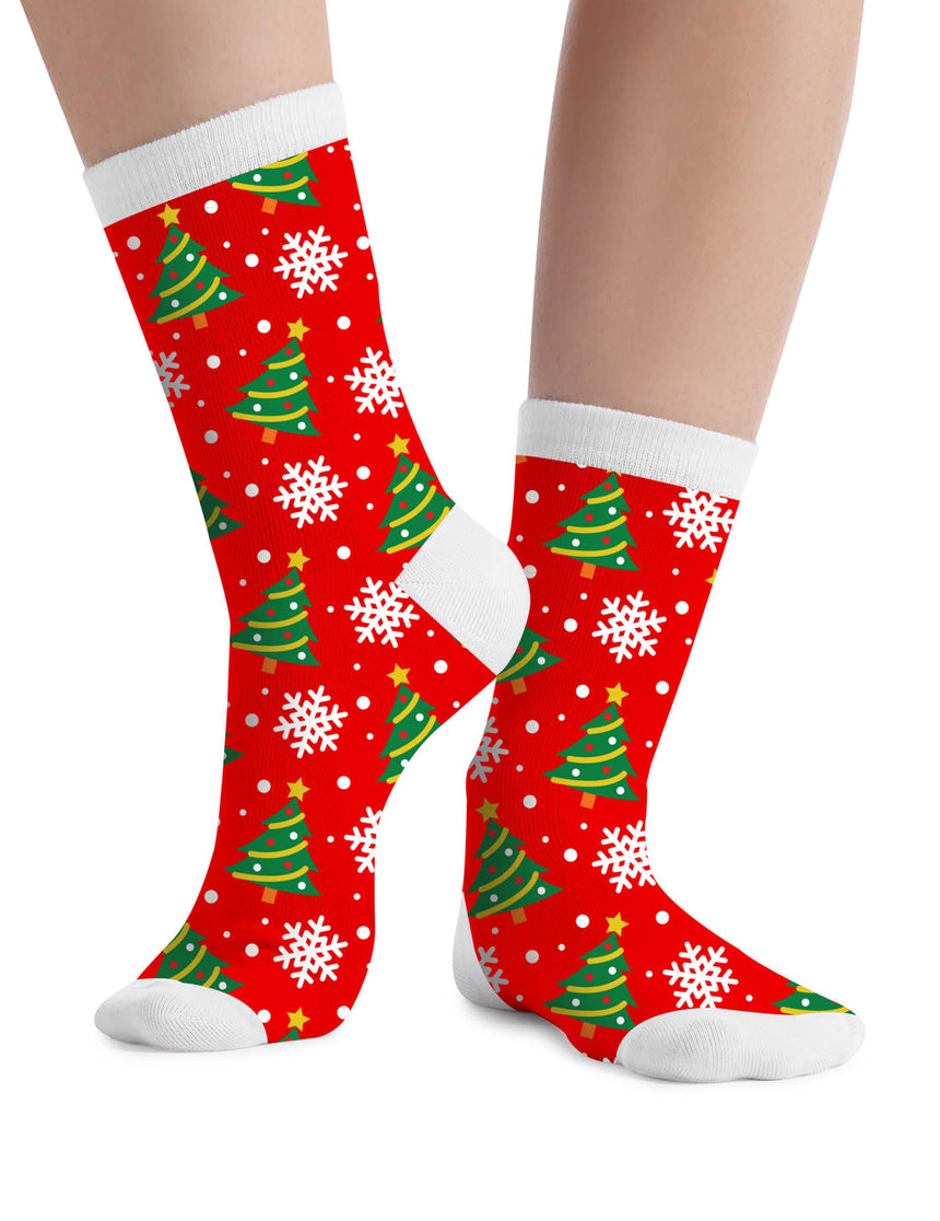 Chaussettes de Noël rouges motifs sapins adulte