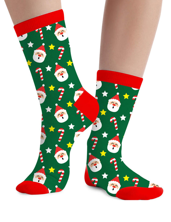Chaussettes de Noël vertes motifs Père Noël adulte