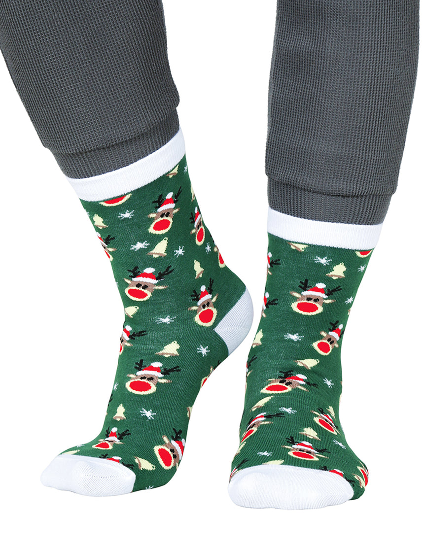 Chaussettes de Noël vertes motifs rennes adulte