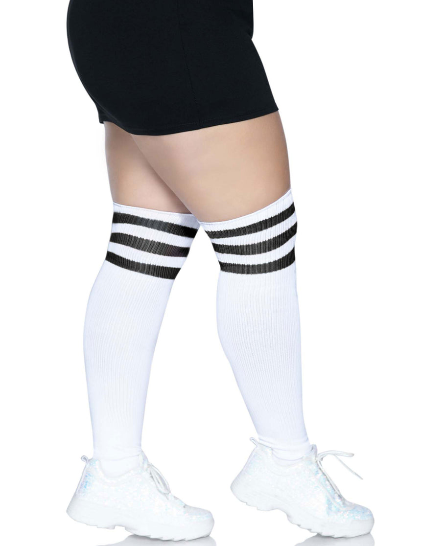 Chaussettes hautes blanches à rayures noires grande taille femme