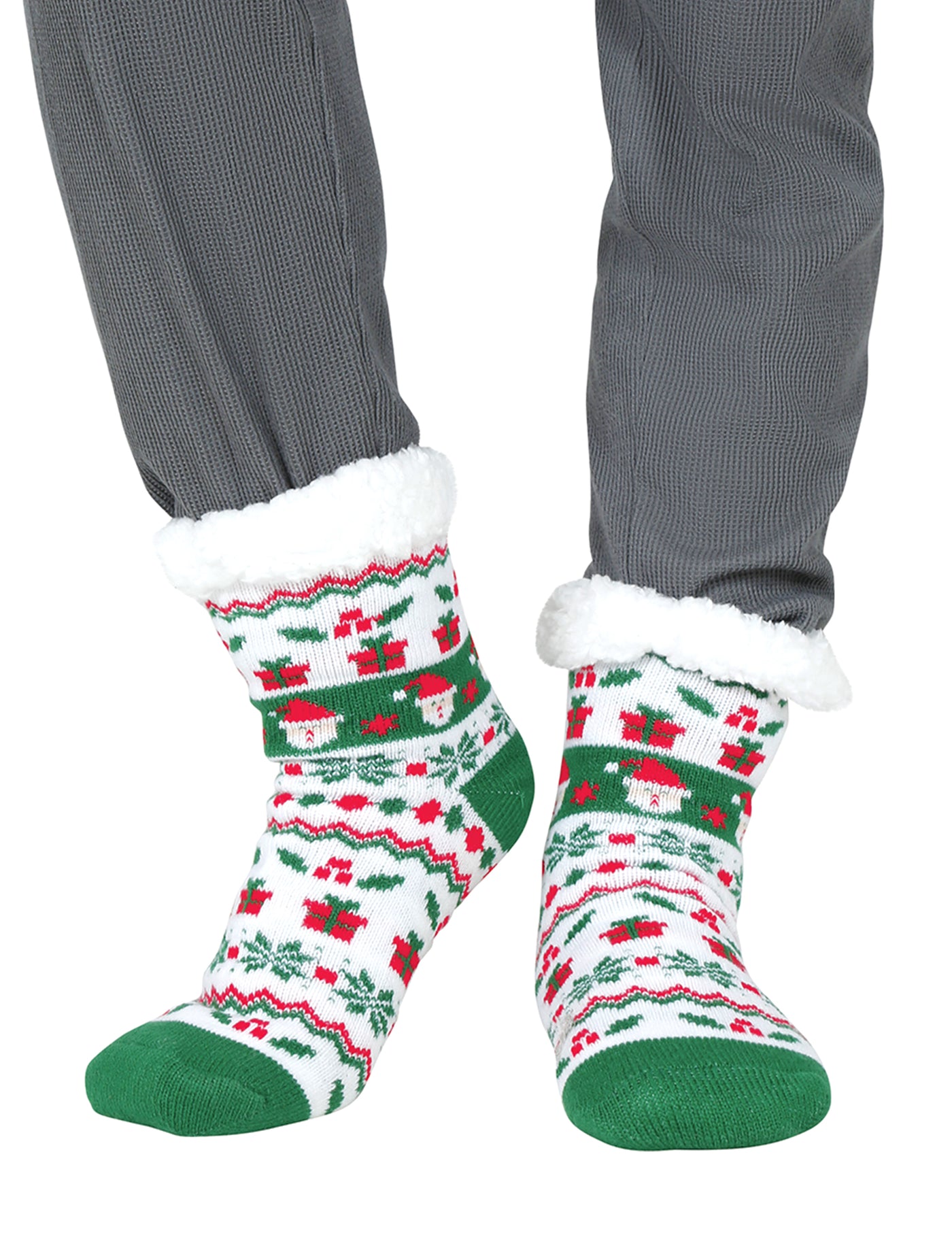 Chaussettes thermiques blanches et vertes de Noël adulte