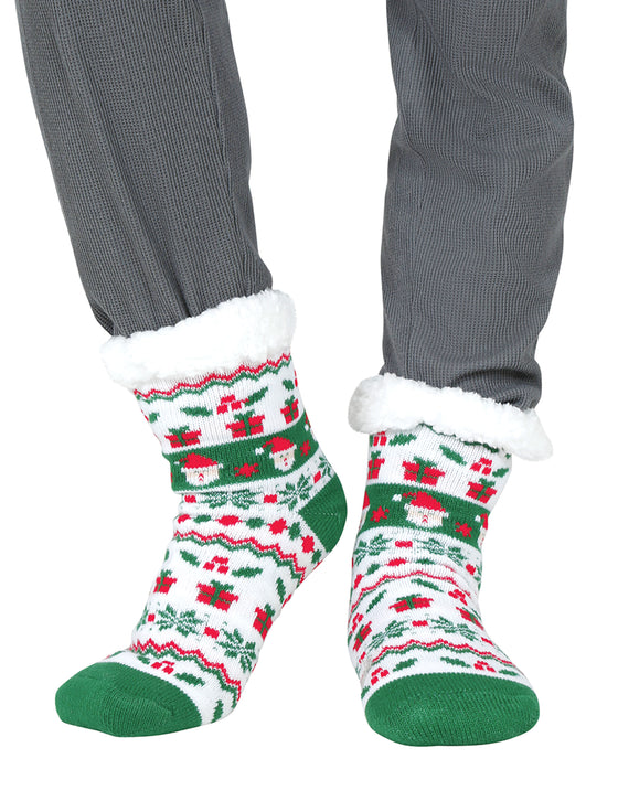 Chaussettes thermiques blanches et vertes de Noël adulte