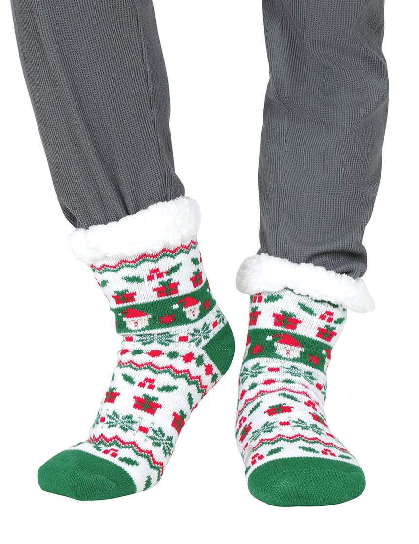 Chaussettes thermiques blanches et vertes de Noël adulte