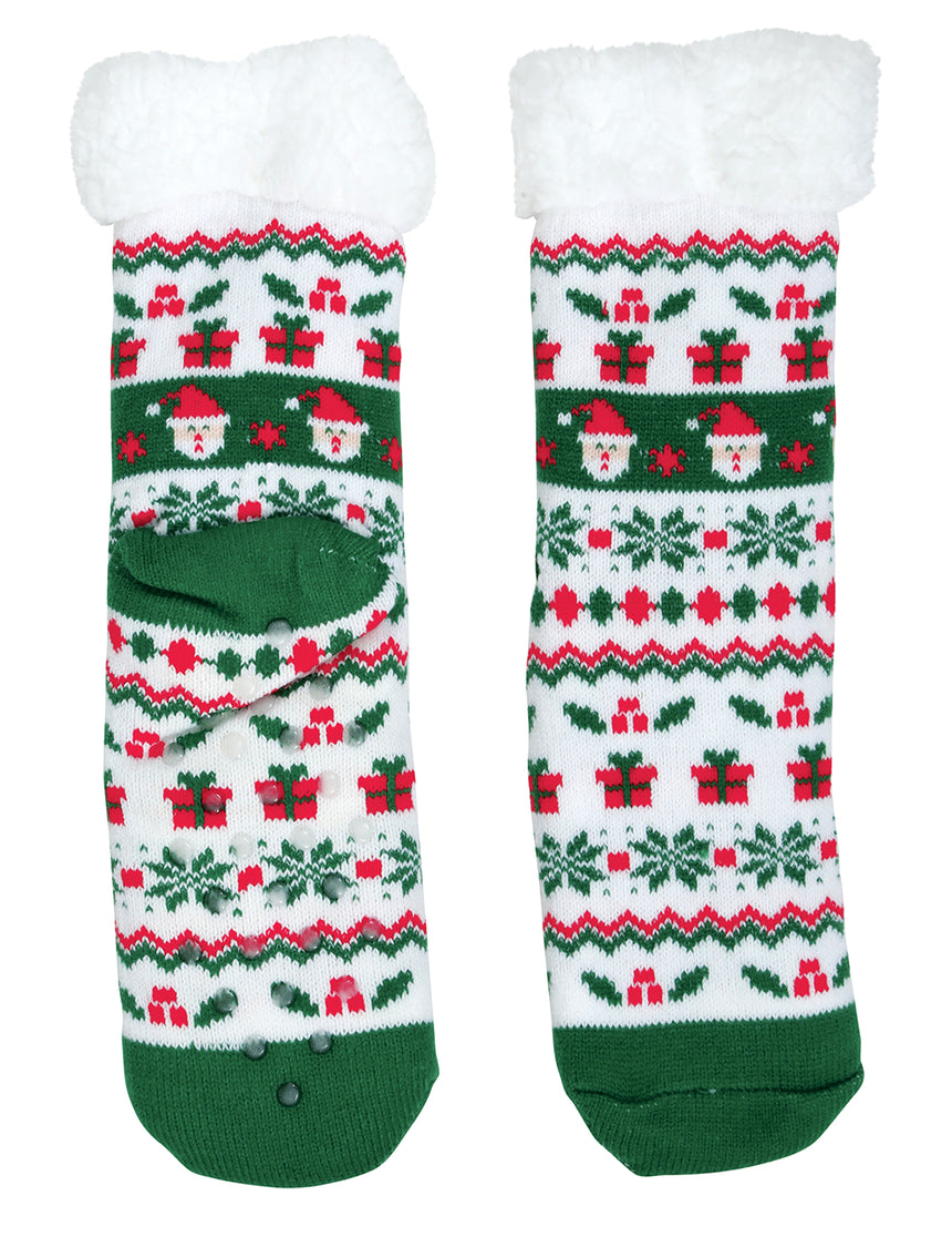 Chaussettes thermiques blanches et vertes de Noël adulte