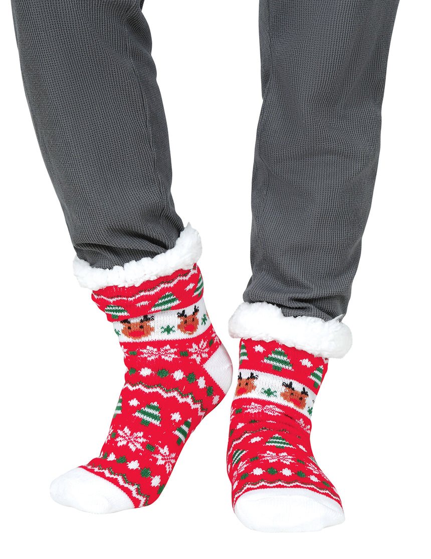 Chaussettes thermiques rouges rennes de Noël adulte