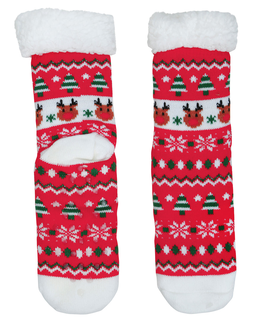 Chaussettes thermiques rouges rennes de Noël adulte