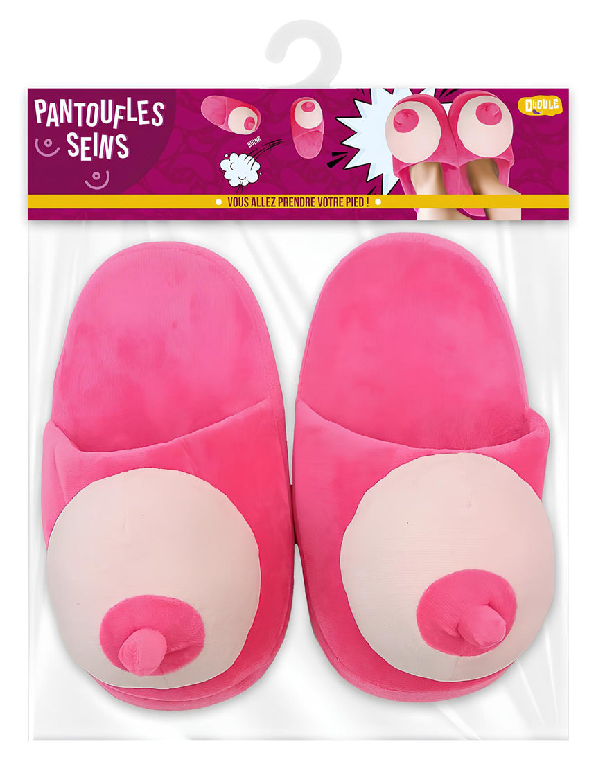 Chaussons humoristiques seins adulte