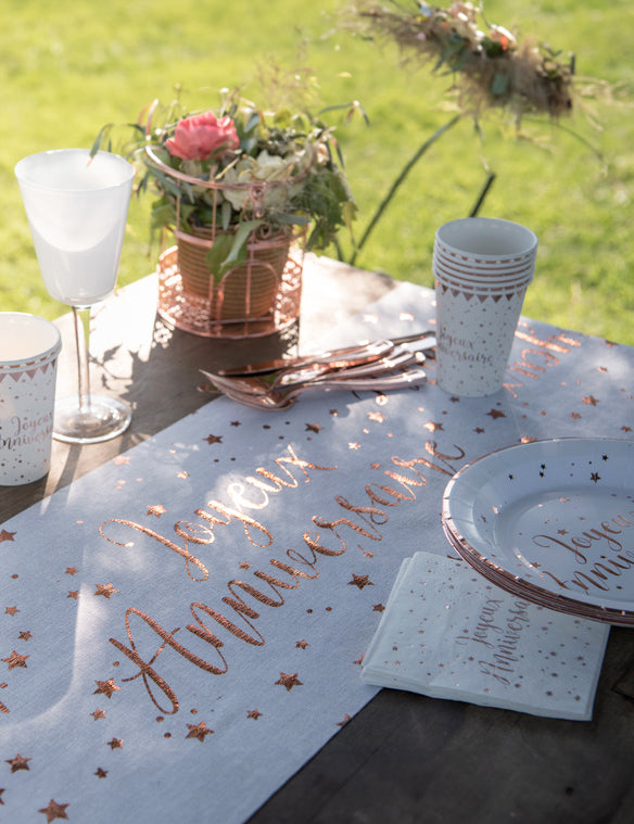 Chemin de table coton anniversaire rose gold 3m x 28 cm