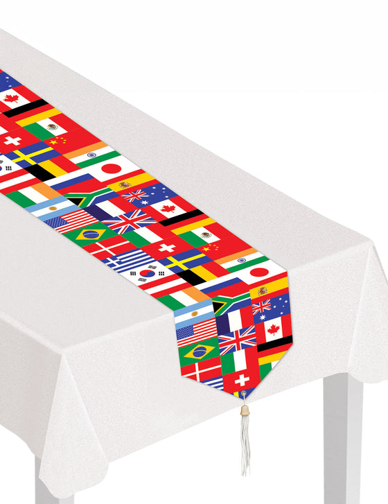 Chemin de table drapeaux pays du monde 28 x 182 cm