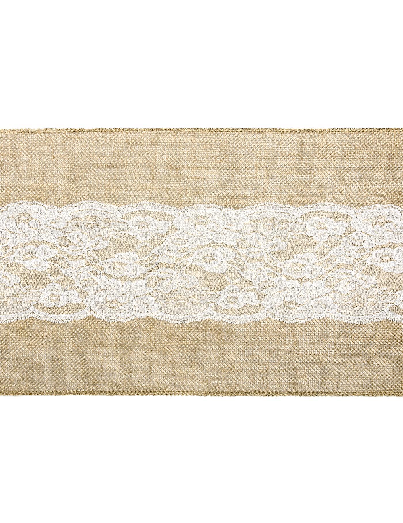 Chemin de table en jute centre dentelle 28 cm x 2,75 m découpable