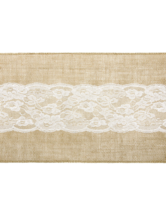 Chemin de table en jute centre dentelle 28 cm x 2,75 m découpable